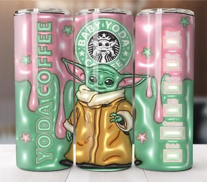 20oz Insulated Tumbler with Straw Stainless Steel Mug Baby Yoda 3D Inflated - Picture 1 of 8