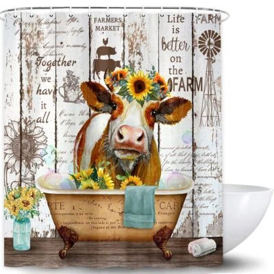 Farmhouse Cow Extra Long Fabric Shower Curtain Waterproof Cute Bathroom Decor - image 1 of 4