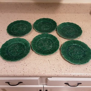 Juego de 6 Platos de Fresa Fondeville Álvarez España Mayólica Verde Relieve Elevado - Imagen 1 de 17