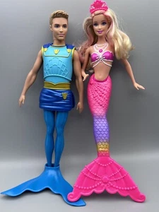 RARE! Mattel Barbie The Pearl Princess Lumina mermaid pink merman Ken Blue 2013 - Picture 1 of 17