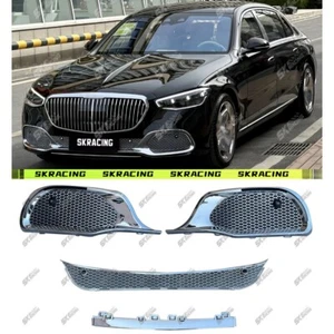 Chrome/ Black ABS Front Bumper Mesh Grille Kit For 2021+ Benz W223 S450L S500 - Foto 1 di 57