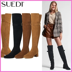 SUEDI Women Suede Over The Knee Boot Block Heel Pointed Toe Tall Thigh High Boot - Picture 1 of 45
