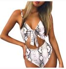 Tie front snakeskin print high cutout swimsuit Large 