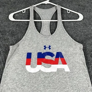 Under Armour Girls Tank Top Medium Gray USA Sleeveless Gym Activewear Workout - Picture 1 of 9