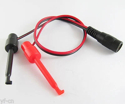 1pc 30cm/1ft Large Round Test Hook to 2.1x5.5mm 2.1mm DC Female DC Power Cable - Image 1 of 4
