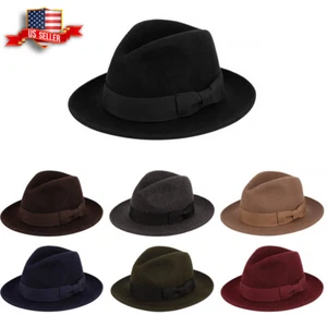 Premium Milano Wool Felt Short Brim Fedora Hat Grosgrain Band Crushable Outback - Picture 1 of 10