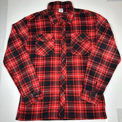 Camisa Mission Ridge Hombres Polar Abotonada Roja Negra A Cuadros Manga Larga Bolsillos M Foto 1 de 4