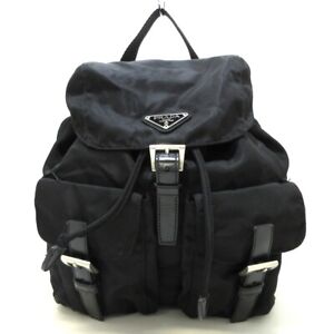 Auth PRADA - Black Nylon Leather Backpack