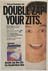 VINTAGE Print Ad B6C5 80s 90s Clearasil Acne Pads Double Zap Your Zits  - Picture 1 of 1