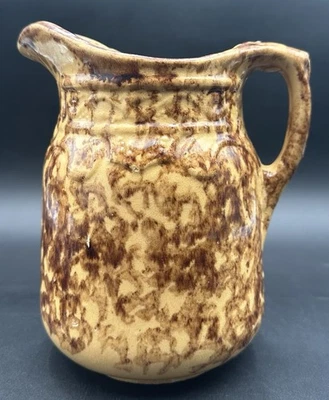 Bennington Rockingham Pitcher Yellow Brown Drip Glaze Sponge Art Pottery Antique - Image 1 of 4
