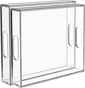 2 Pack Serving Tray with Handles, Clear Acrylic Tray for Serving Food, Large Out - Picture 1 of 12