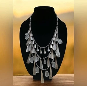Premier Designs Old NWT Sea Glass 3-Layered Necklace On Silver-Tone - Picture 1 of 7