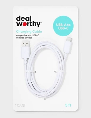 Deal Worthy Charging Cable USB-A to USB-C 5Ft - White - Image 1 of 3