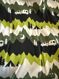 Camping Fabric 31”x60” Pop! Jersey Fabric Stretch Green Black Grey Moon Star - Picture 1 of 2
