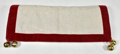 Corredor de mesa Williams Sonoma Jingle Bell de lino con adornos de terciopelo rojo 20x108 en muy buen estado Foto 1 de 4