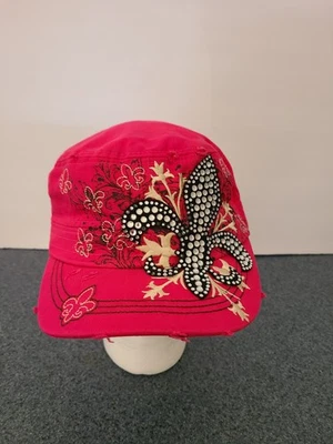 BK1 Leader LOGA Pink Rhinestones Fleur de Lys Logo Cadet Distressed OSFM Cap Hat - Image 1 of 4