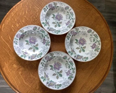 Wedgwood Avon bone china SET of FOUR rimmed soup bowls W3983 green mark - Image 1 of 4