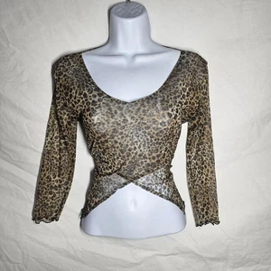 Vintage y2k wet seal cheetah print mesh sheer 3/4 sleeve top - Bild 1 von 4