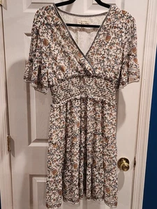 Max Studio Floral Mini Dress Size M Tiered A-Line Smocked Boho Cottage Core. - Picture 1 of 8