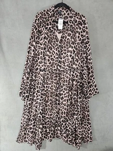 Neu mit Etikett Torrid Damen Plus 5X Gepard Midi Shaffon Shirtkleid geknöpft Langarm - Bild 1 von 11