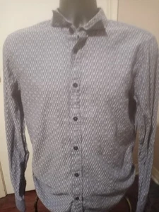 Camisa Armani Exchange Para Hombre Mediana Calce Ajustado Abotonada Manga Larga Azul Geométrica - Imagen 1 de 12