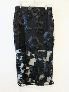 NWT Camila Coelho Women's Black Lace Side Slit Midi Designer Goth Witchy Skirt M - Picture 1 of 6