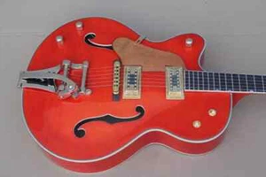 Factory Custom New Quality Left Hand Hollow Body Orange Color Electric Guitar - Picture 1 of 4