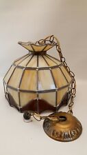 STAINED SLAG GLASS LEADED LAMP SHADE HANDMADE TAN BROWN TABLE DINING ROOM LIGHT
