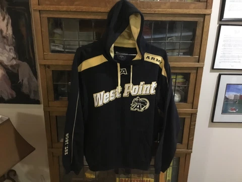 Army Black Knights CHAMPION Heritage Black Patched Spell Out Hoodie SZ XL - Cool Cover