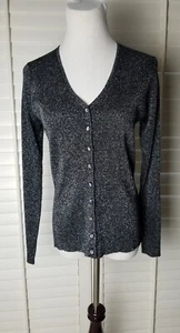VTG Casual Corner Silk /Metallic Cardigan Sweater S Button Up Grey Classic  - Picture 1 of 11