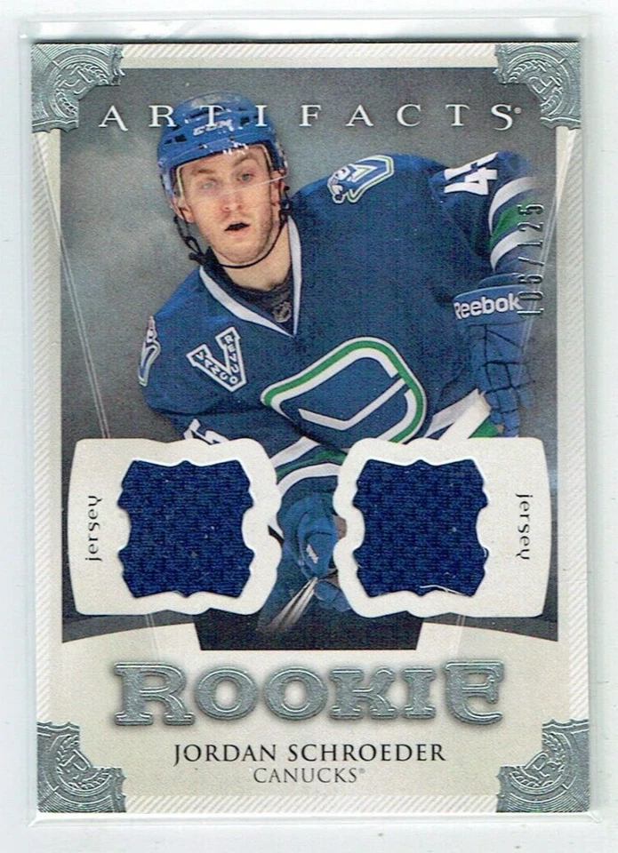 13-14 UD Upper Deck Artifacts  Jordan Schroeder  /125  Dual Jerseys  Rookie - Image 1 of 1