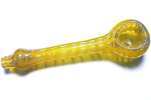 Handgeblasene Pfeife gelb abstrakt Kunst Glas Rauchlöffel Schüssel Sammlerstück UKRAINE - Bild 1 von 1
