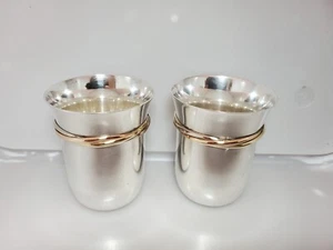 Paar Cartier Sterlingsilber 18 Karat Gold dreifarbig Baby Tassen Becher Schnapsbrille - Bild 1 von 8