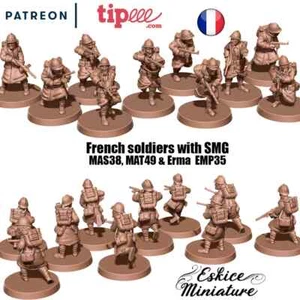 10 Soldats Français Pistolet Mitrailleur, Seconde Guerre Mondiale, Wargame, WW2 - Imagen 1 de 1
