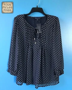 Tommy Hilfiger Navy White Pintuck Pleats 3/4 Sleeve Layered Top MSRP: $69.50 NWT - Picture 1 of 20