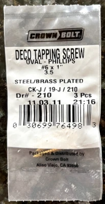 Lote de 6 tornillos roscados Phillips DecoTapping de doble cabeza #6x1" chapados en acero/latón 3 por paquete Foto 1 de 3