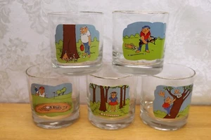 De colección 5 Vasos Ashby Humor Golf Dibujos Animados Años 70 Whisky Bola Baja con Vidrio Virginia - Imagen 1 de 5