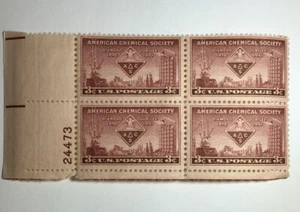 US 3 Cent American Chemical Society Stamp 1951 Scott #1002 Block Of 4 MNH VG/F - Picture 1 of 1