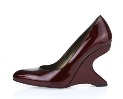 Womens STUART WEITZMAN dark cherry patent leather jeweled wedge heels sz. 6 M - Image 1 of 4