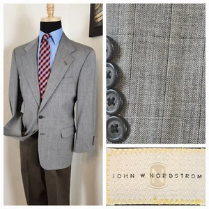 John W. Nordstrom Blazer 42R Windowpane Gray w Black Checks Sport Coat Jacket - Picture 1 of 17