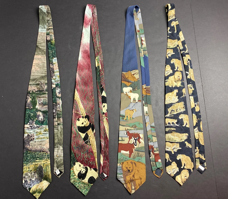 Lote/4 Gravatas WWE Espécies Ameaçadas Anos 90 Vintage Urso Leão Panda Tigre Antelope D48 - Imagem 1 de 4