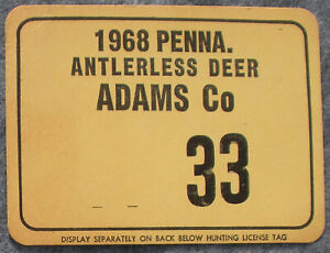 1968 Two-digit Adams County Pennsylvania County 1 Antlerless Hunting License #33