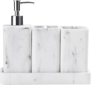 Bathroom Accessories Set, 4 Pcs Accessory Soap Dispenser, White - Picture 1 of 7