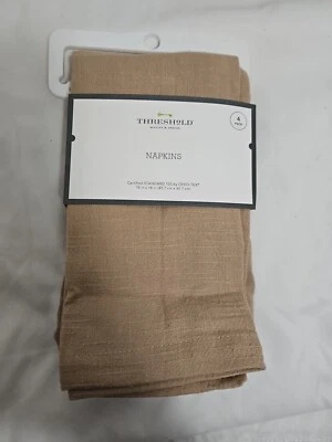 Threshold Set of 4 Cloth Napkins Textured Beige Brown  18”x 18” Cotton Linen New - Image 1 of 4