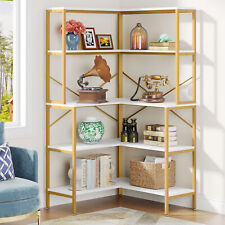 Freestanding Corner Bookcase Etagere Bookshelf Open Display Rack Storage Shelves
