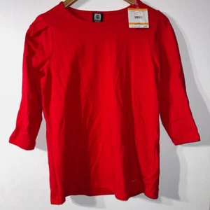 Anne Klein Sport Womens 3/4 Sleeve Shirt Size S Red Cotton Pleated Shoulders NWT - Picture 1 of 6