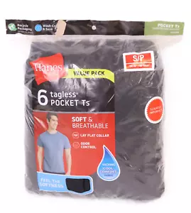 Hanes Men's Pocket Undershirt, Cotton Crew Neck Size S T-Shirt, 6-Pack Black - Picture 1 of 4
