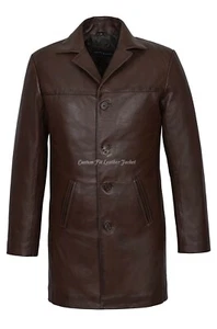 Mens Real Leather Blazer Tan Napa Knee Length Classic Fashion Long Coat 3476 - Picture 1 of 8
