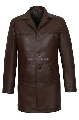 Mens Real Leather Blazer Tan Napa Knee Length Classic Fashion Long Coat 3476 - Image 1 of 4