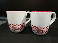PAIR Ceramic Red and White Hearts Coffee Mug Cups, 4" H, Microwave Safe